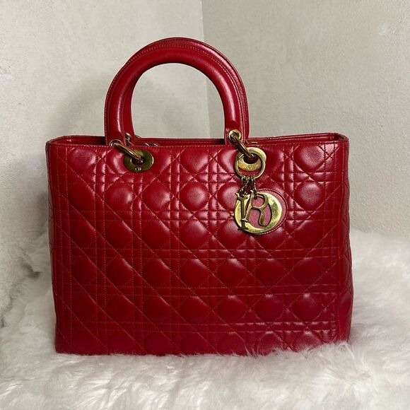 💯Authentic CHRISTIAN DIORLambskin Cannage Large Lady Dior🍀